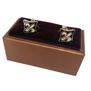 Fleur de Lis Cufflinks Black and White in Presentation Gift Box w/ Cloth